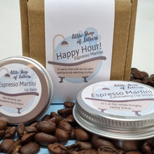 Load image into Gallery viewer, Happy Hour Gift Set - Espresso Martini - Lip Scrub and Lip Balm - Sugar Scrub for Lips - Dry Skin Treatment - Mocktail Gift Set
