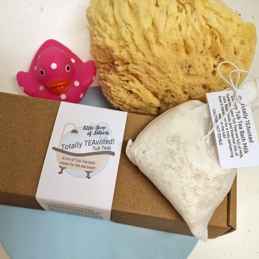 Totally TEAvoted Gift Box - Tub Tea Bath Milk Soak Trio - Three Tea Themed Tub Teas - Sensitive Skin Treatment